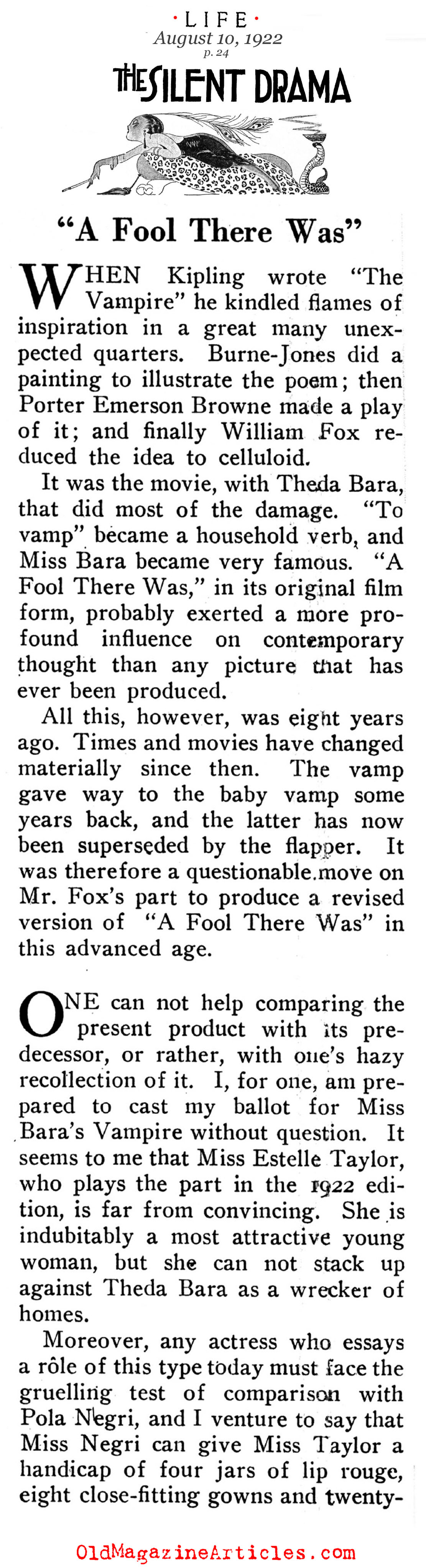 Reviewed: A Fool There Was (Life Magazine, 1922)